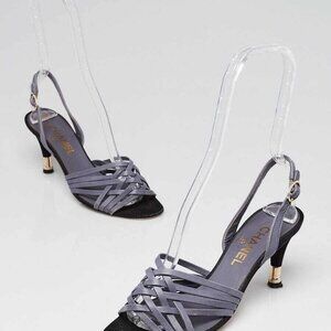 Chanel Grey Leather Strappy Sling Back Heels Size 7/37.5